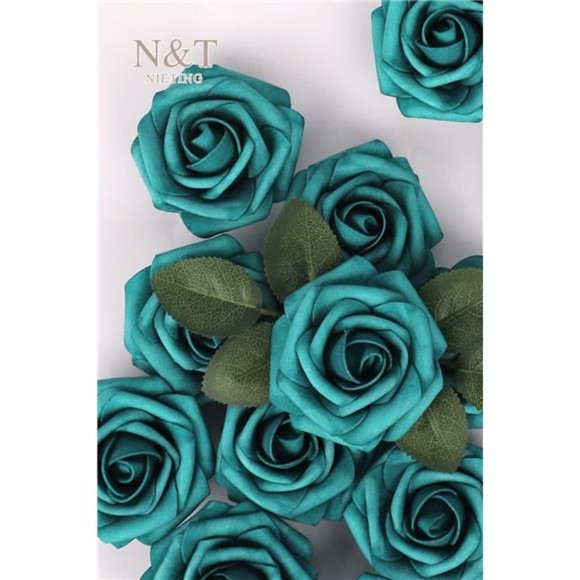 Artificial Flowers Foam Roses 25 pcs Peacock Green Mother's Day Fake Roses DIY - Picture 3 of 7
